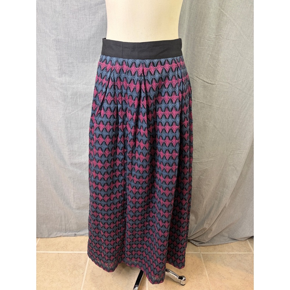 Let Me Be Embroidered Maxi Skirt Pink Blue‎ Geometric Mesh Overlay S
